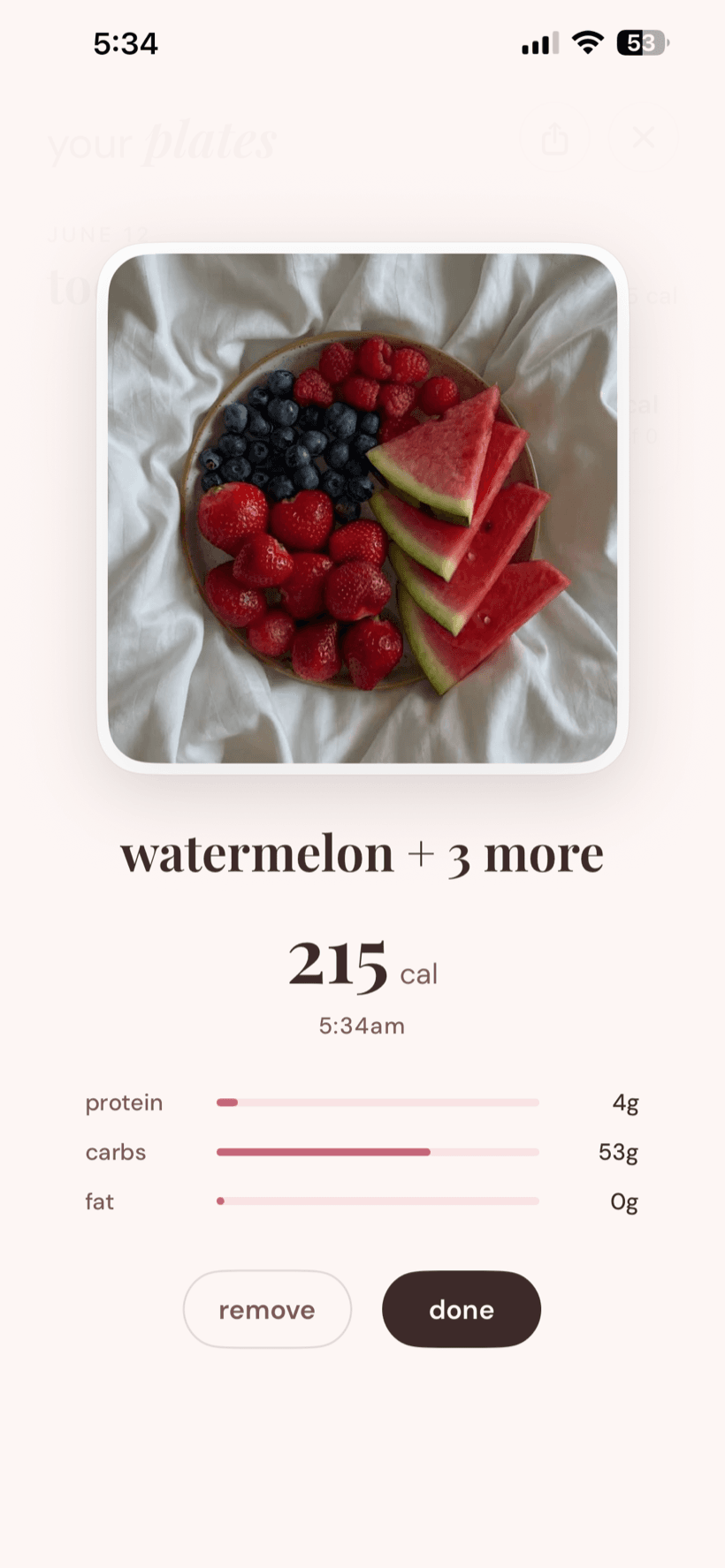 JeniFit meal snap, a photo of a plate read into calories and macros